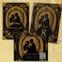 Elegant silhouette of a bride and groom 