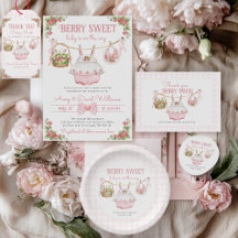 Berry Sweet Strawberry Bow Modern Baby Girl Shower