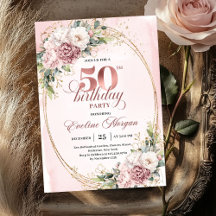 Rose Gold Blush Floral 50th Birthday 36-50