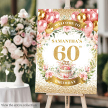 Blush Pink Gold Glitter Floral 60th Birthday #9SX