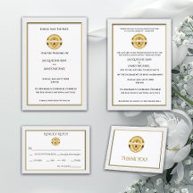 Gold Cross Chalice Catholic Wedding Stationery