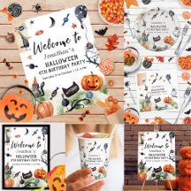 Boy Birthday Party Halloween Watercolor