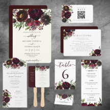 Burgundy Floral Watercolor Wedding Invite Suite