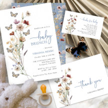 Dusty Blue Butterfly Boho Wildflowers Baby Shower