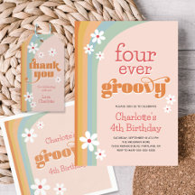 Girl's 4th Birthday Four Ever Groovy