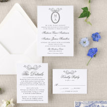 Vintage Hand-Drawn Bow Letterpress Wedding Suite
