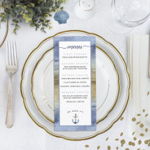 Modern Blue Gold Nautical Wedding Invitation Suite