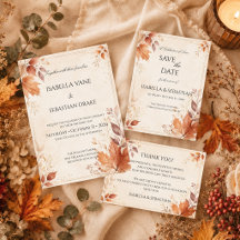 Rustic Autumn with Watercolor Leaves Invitation