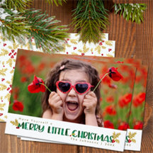 Merry Little Christmas Red Gold Holly Watercolor