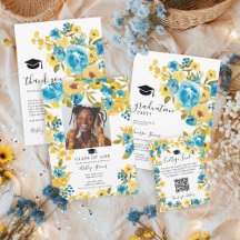 Boho Yellow and Blue Floral Graduation