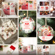 Photo Elegant Floral Baby's First Christmas