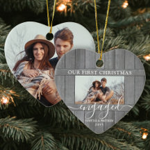 Our First Christmas Engaged Wood Photo Ornaments