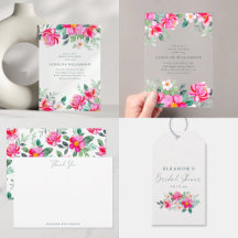 Summer Pink Watercolor Flowers Bridal Shower 