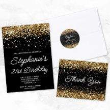 Gold Glitter Black Birthday - Adult