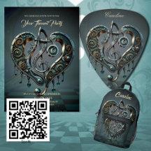 Elegant heart with clef in steampunk style.
