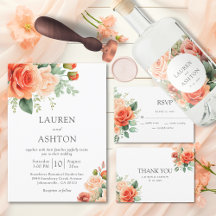 Romantic Peach & Green Floral Rose Wedding