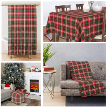 Dark Green, Red and White Tartan Plaid