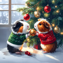 Guinea Pigs Decorating Christmas Tree