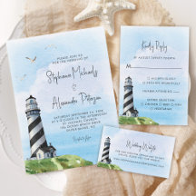 Watercolor Lighthouse Nautical Wedding Suite