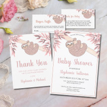 Pink Glitter Sloth Girl's Baby Shower Collection.