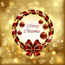 Golden & Red Christmas Wreath on Golden Background