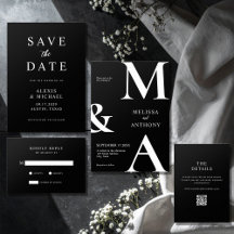 Black and White Monogram Modern Minimalist Wedding