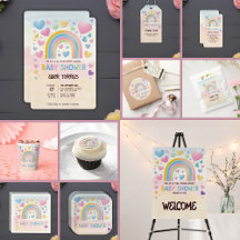 Cute Fun Hearts and Rainbow Baby Shower