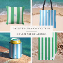 Vibrant Green & Blue Cabana Stripe w Monogram 