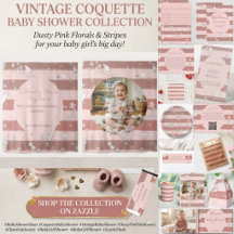 Vintage Pink Floral Striped Coquette Baby Shower 