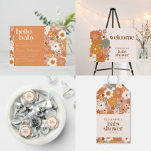 Retro Boho Earthy Terracotta Floral Baby Shower