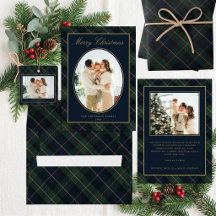 Elegant Classic Blue Green Plaid Christmas