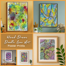 Vibrant Hand-Drawn Doodle Line Art Posters