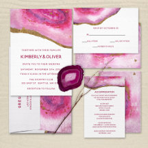 Gilt Pink Agate Wedding Invitations Set