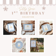  Blue Gingham Silly Goose 1st Birthday