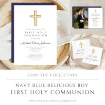 Religious Cross Navy Blue Boy First Communion