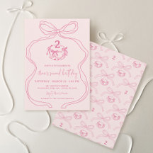 Cute Hand Drawn Pink Bow Cake Girl Birthday Party