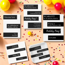 Elegant Simple Black And White Modern Birthday