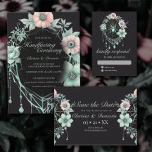 Gothic Green Mint Floral Spiderweb Handfasting