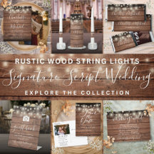 Rustic Wood String Lights Signature Script Wedding