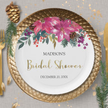 Pink Poinsettia Watercolor Christmas Bridal Shower