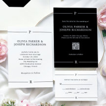 Modern Lines and Monogram Black and White Wedding