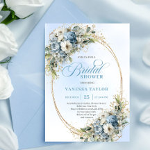 Boho dusty blue flowers gold Bridal Shower 237Y