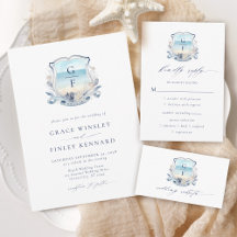 Elegant Coastal Chic Beach Wedding Monogram Crest 