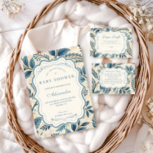 Blue Vintage Botanical Baby Shower