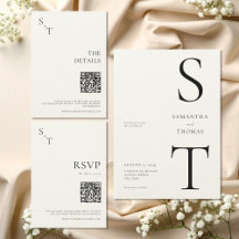 Modern Minimalist Black & Ecru Monogram Wedding