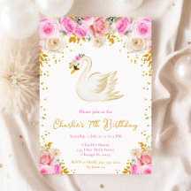 Swan Pink and Gold Roses Baby Shower