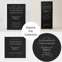 Elegant Black and White Script Engagement Party