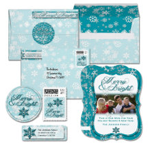 Teal Blue White Snowflakes Merry Bright Holidays