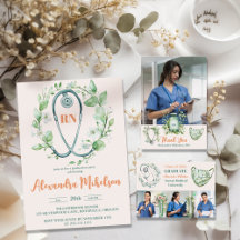 Boho Green Photo Watercolor  Nursing School Gradua