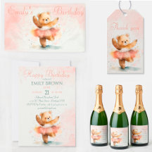 Little bear ballerina watercolor pink Birthday